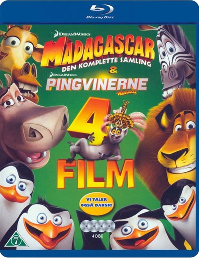 Madagascar 1-3 + Pingvinerne Fra Madagascar - Blu-Ray